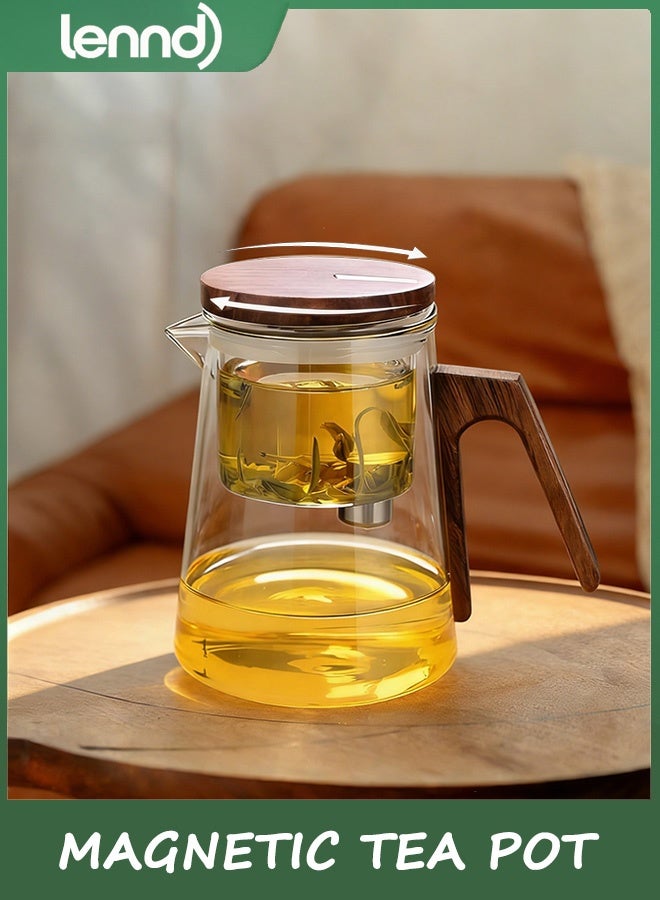 LENND Magnetic Tea Pot, Enchanted Glass Teapot with Infuser and Magnetic Suction Lid for Mess-Free Loose Tea Diffusers, Walnut Wood Handle, Tea Lovers Gifts - Image 1